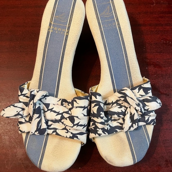 Sperry Top Sider cork wedge heels Floral Blue White Size 10 Women - Picture 4 of 10